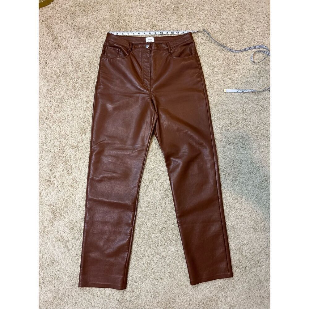 Wilfred Free Aritzia Vegan Leather Pants High Waist Straight Leg Brown Trousers